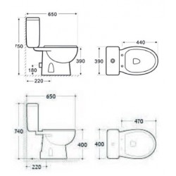 Λεκάνη Δαπέδου Πορσελάνης Hanne Gryn 65εκ. Πισωστόμια Χαμηλής Πίεσης με Καζανάκι και Κάλυμμα Λευκή
